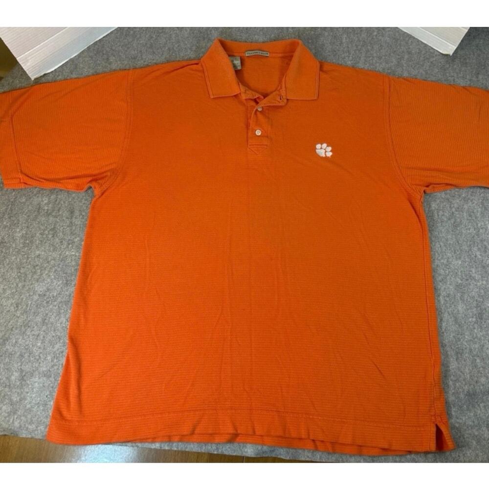 Cutter & Buck Clemson tigers orange polo mens Golf shirt sizeLg moisture wicking